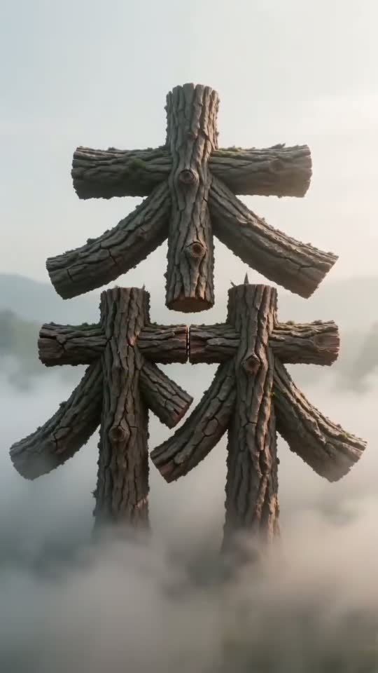 The character 森 as it appears at the end of its animation