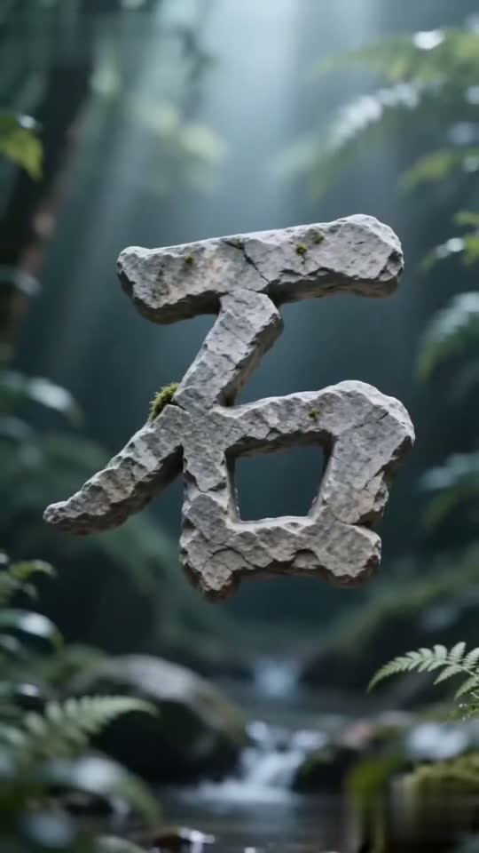 The character 石 as it appears at the end of its animation