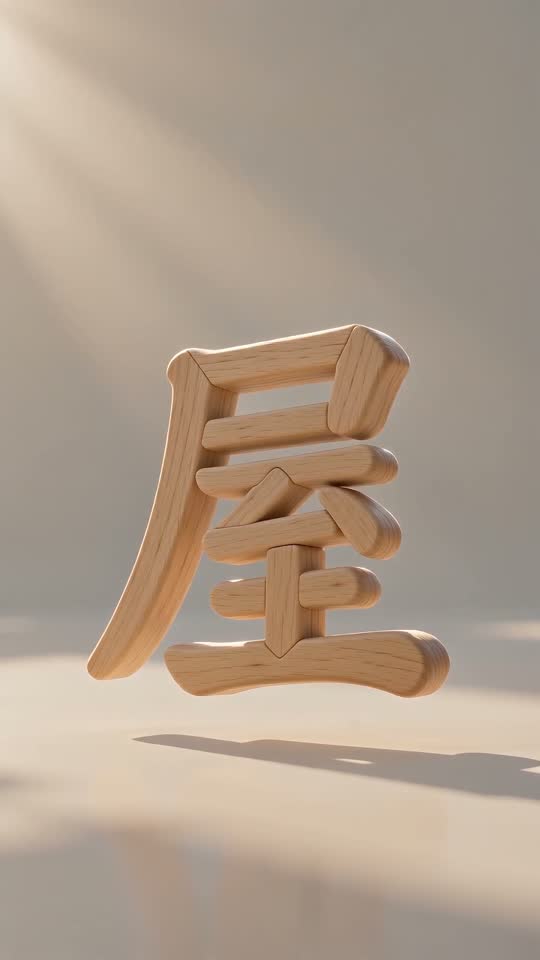 The character 屋 as it appears at the end of its animation
